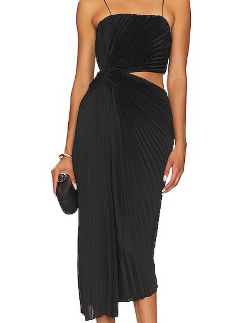 Alice + Olivia Black Pleated Cutout Midi Dress